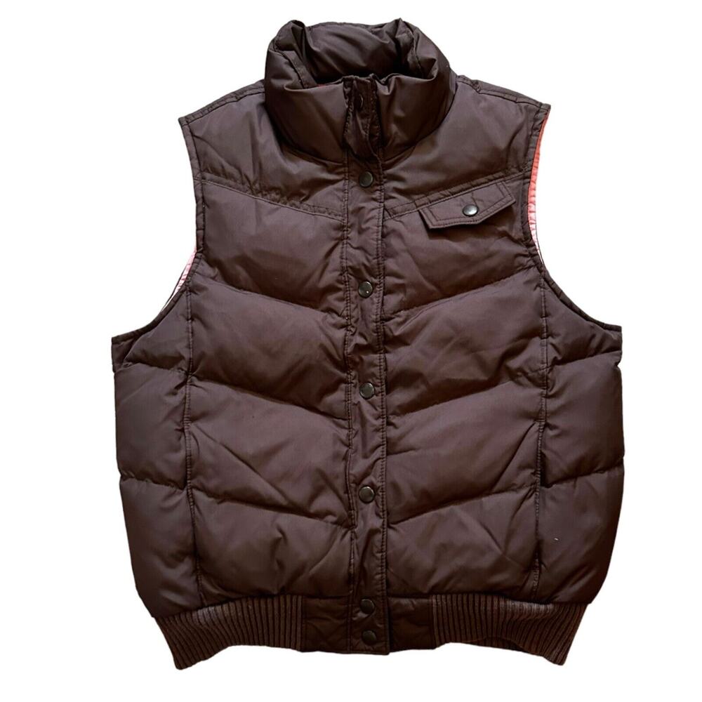 Gap Womens Medium Brown Down Filler Puffer Vest Jacket Hiking Utility Outdoor